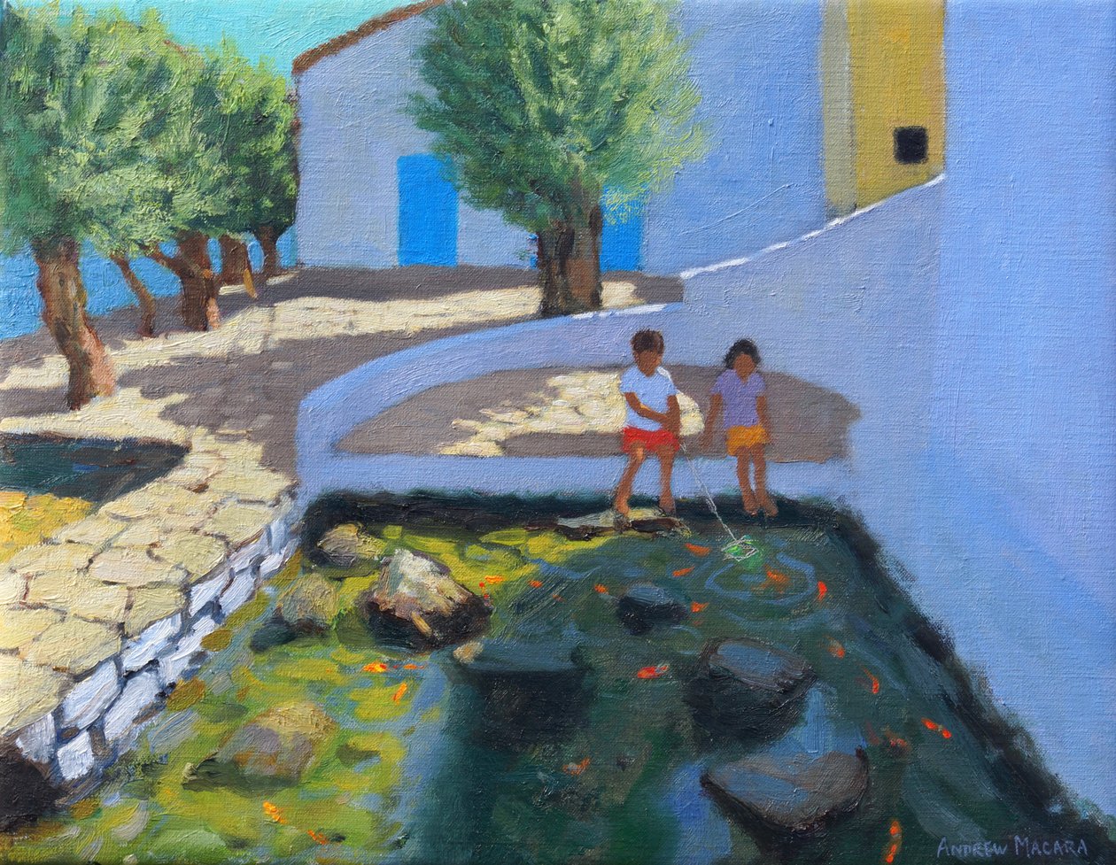 Fiskedammen, Milos, Hellas, 2017, (olje på lerret) av Andrew Macara