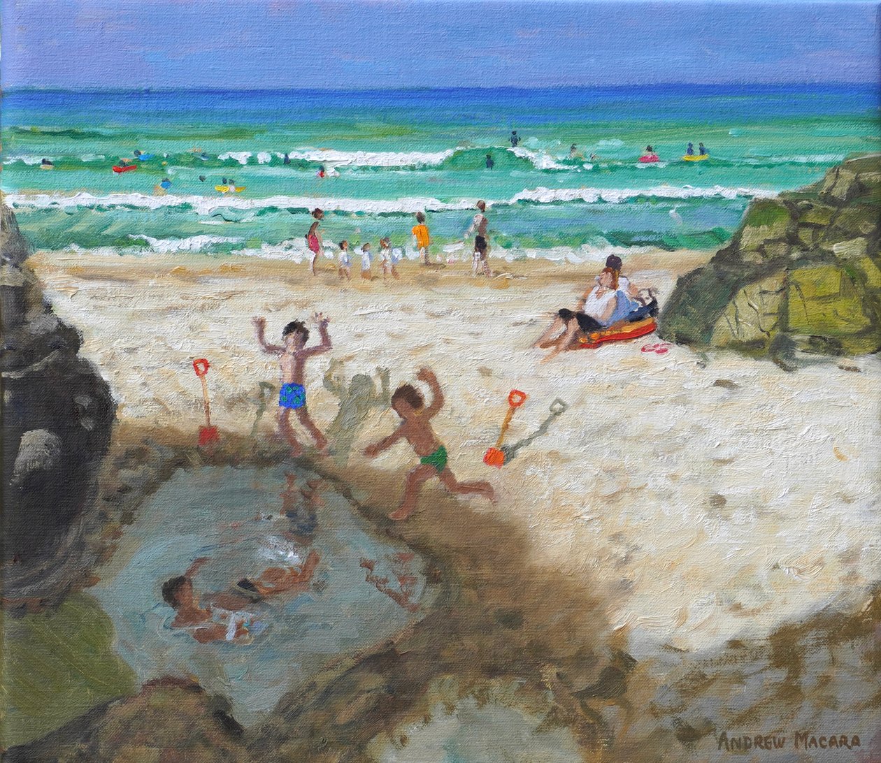 Moro i sjøbassenget, St. Ives, 2024 (olje på lerret) av Andrew Macara