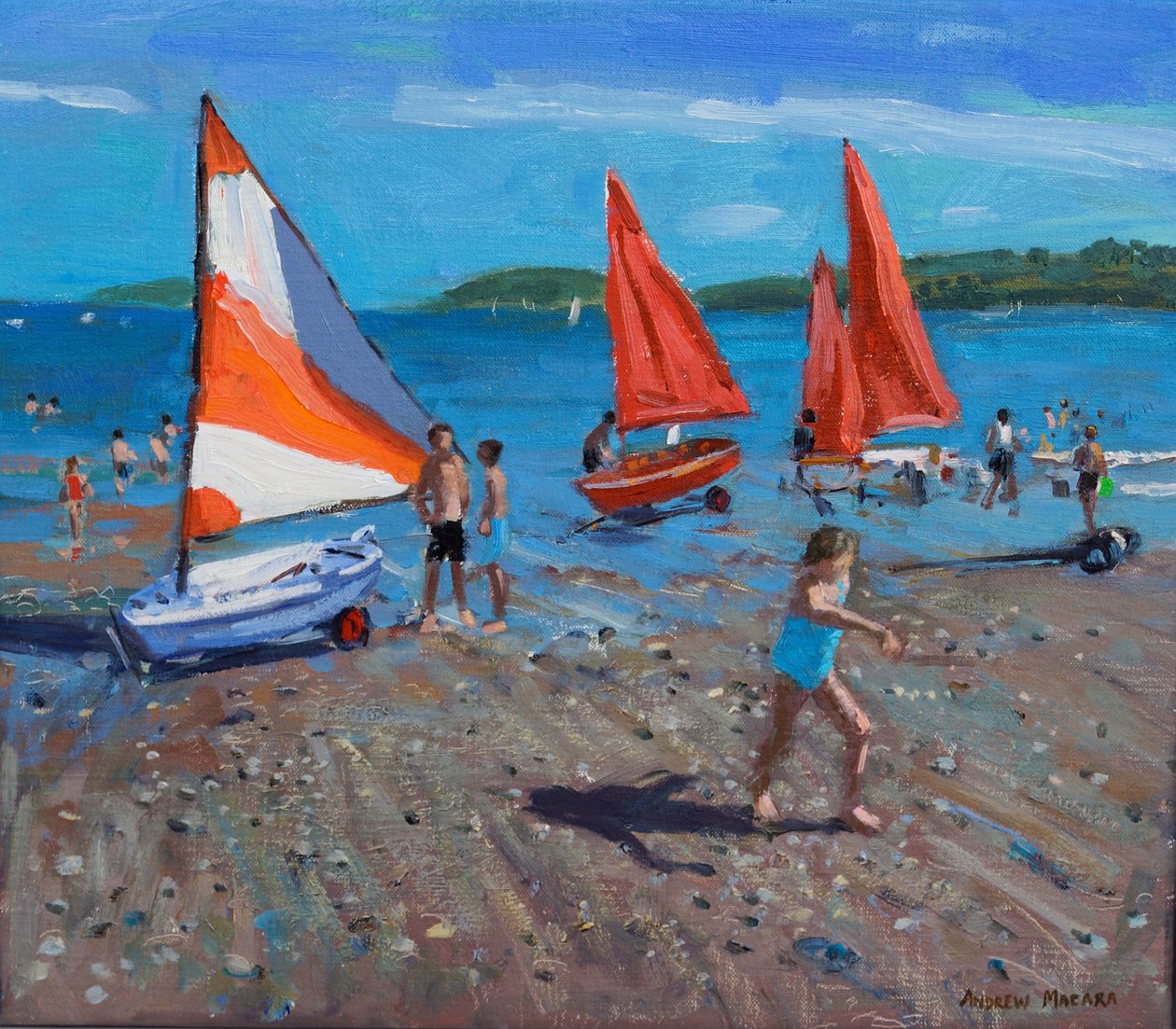 Røde og hvite seil, Abersoch av Andrew Macara