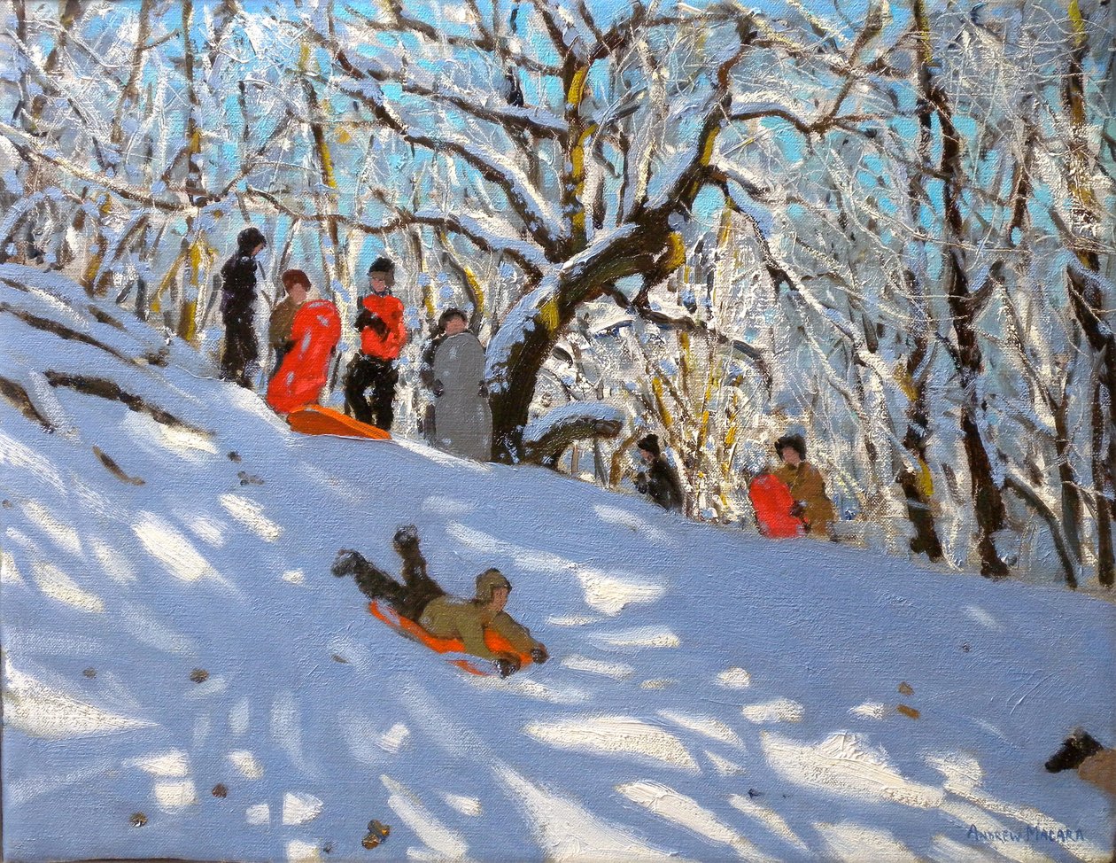 Sledging, 2010 (olje på lerret) av Andrew Macara