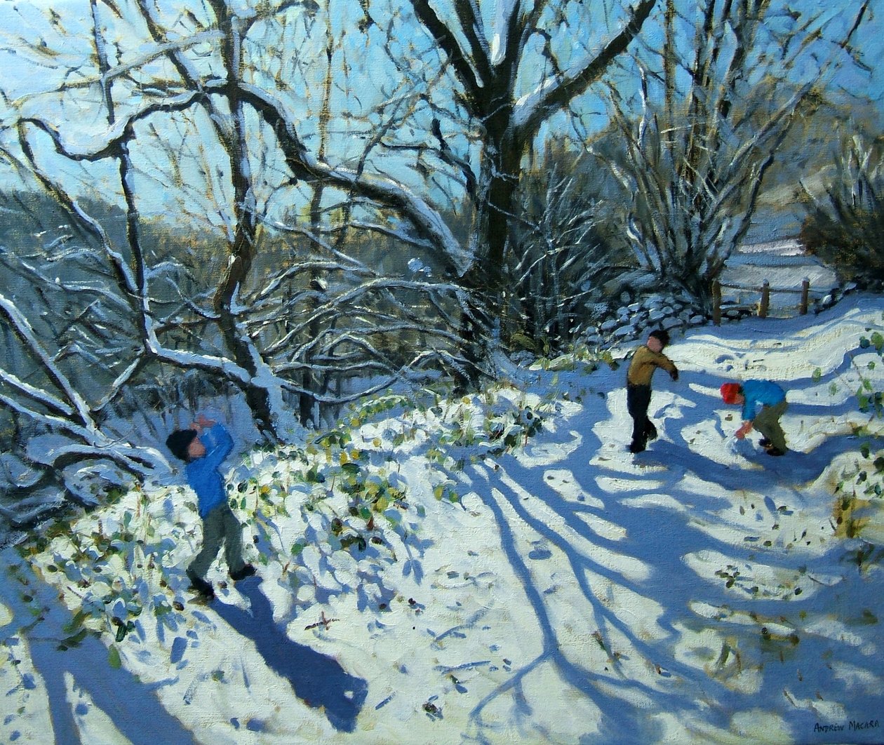 Snøballkamp, Derbyshire (olje på lerret) av Andrew Macara