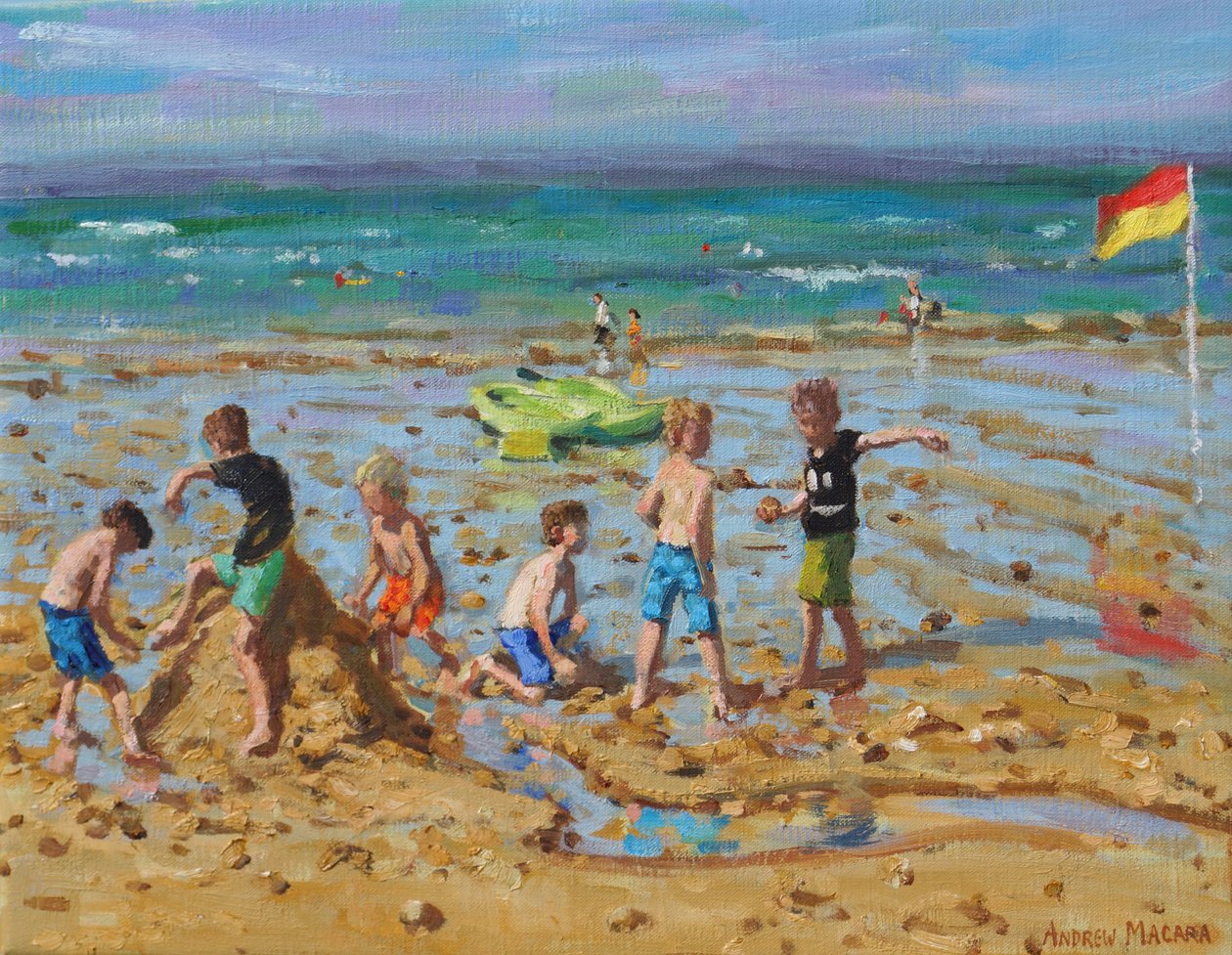 Sandslottet, Wells-next-the- sea, Norfolk, 2019, (olje på lerret) av Andrew Macara