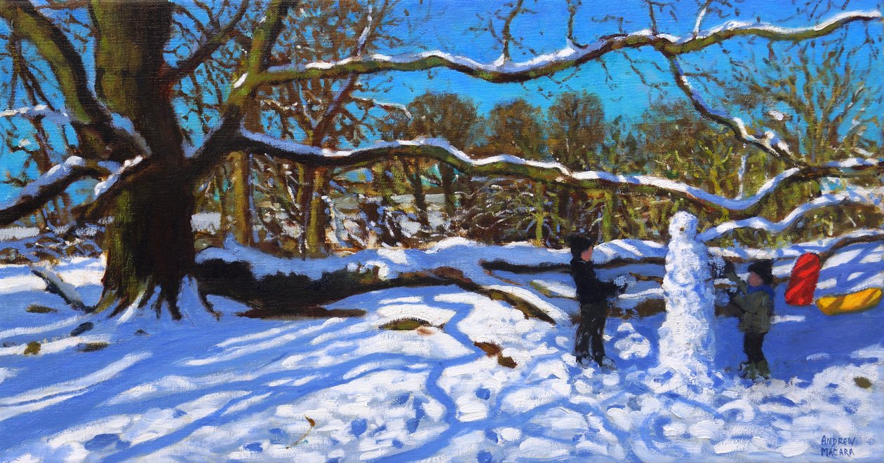 Snømannen, Calke Abbey, Ticknall, Derby, 2022 (olje på lerret) av Andrew Macara