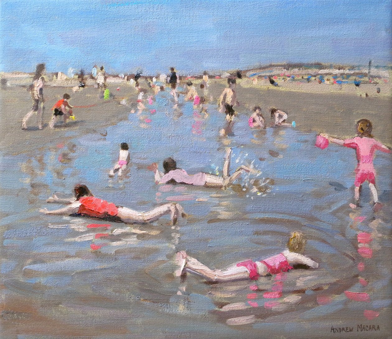 Våt sand, West Wittering (olje på lerret) av Andrew Macara