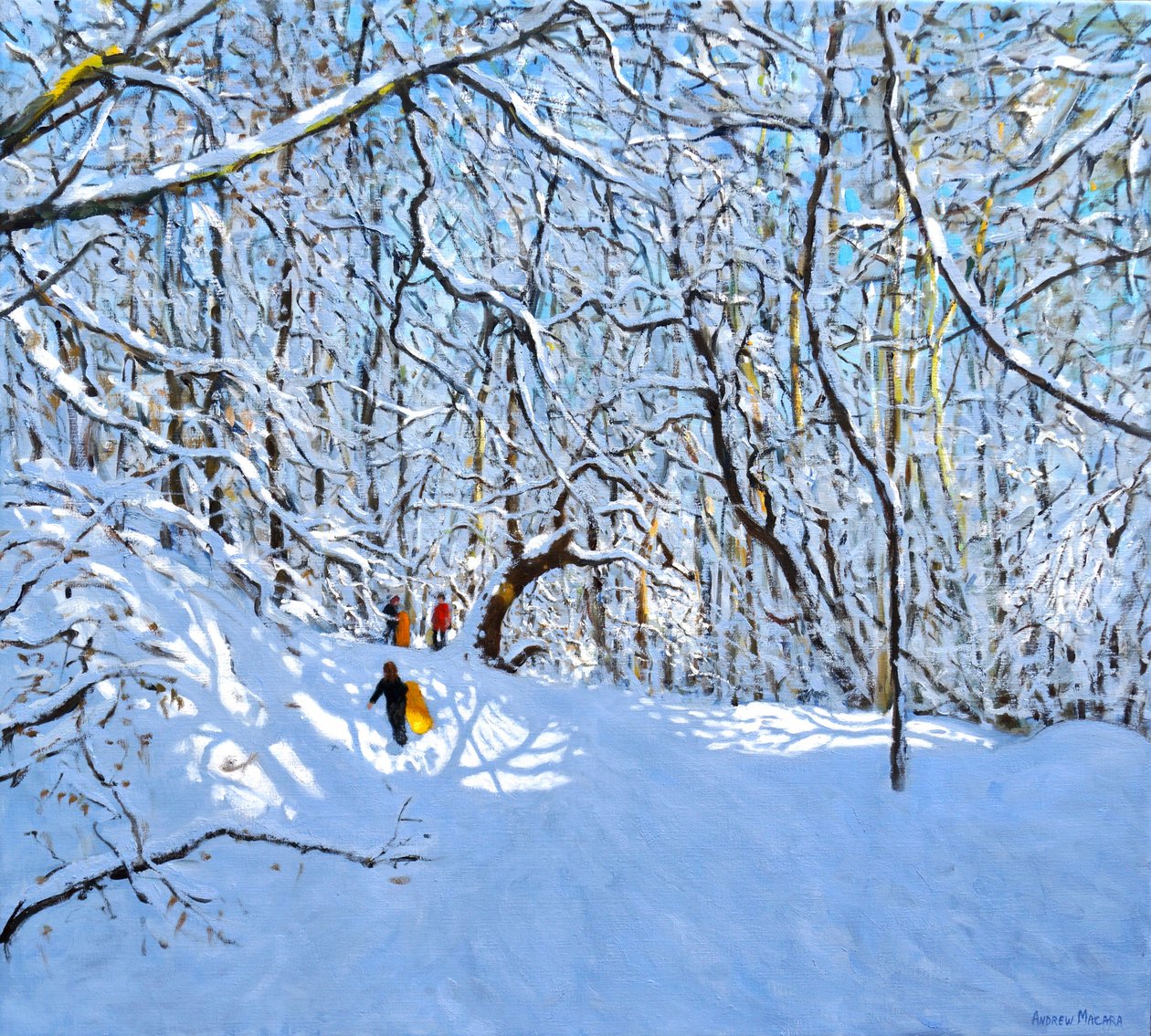 Gule og oransje sleder, Allestree Park, Derby. 36 x40,2018, av Andrew Macara