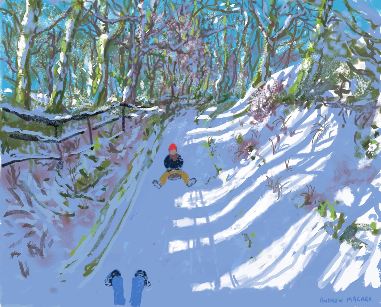 iPad-maling, Sledging, Windley Lane, Idridgehay, Belper, 2021, Utskrifter tilgjengelig. av Andrew Macara