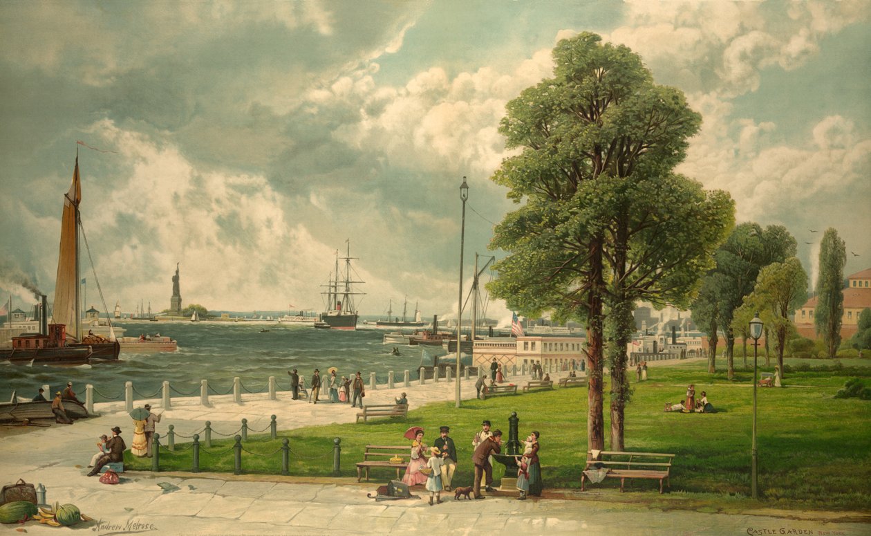 Castle Garden, New York, pub. 1887 (fargelitografi) av Andrew Melrose