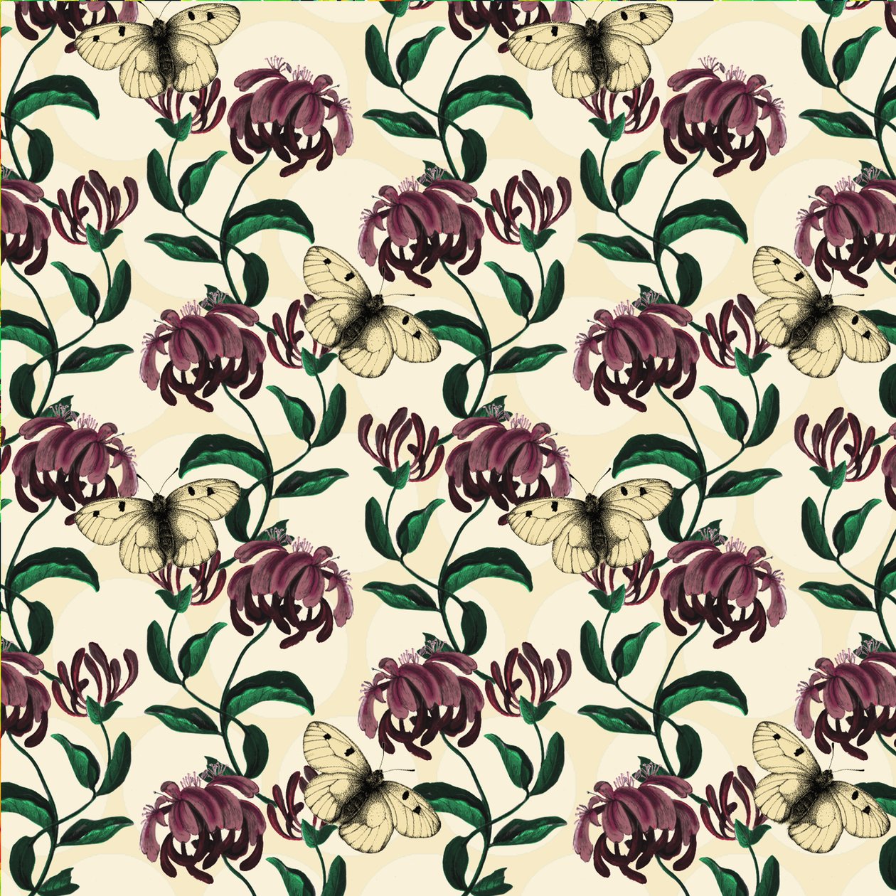 Honeysuckle with Clouded Apollo-light, 2017 (akvarell, blekk, digital) av Andrew Watson
