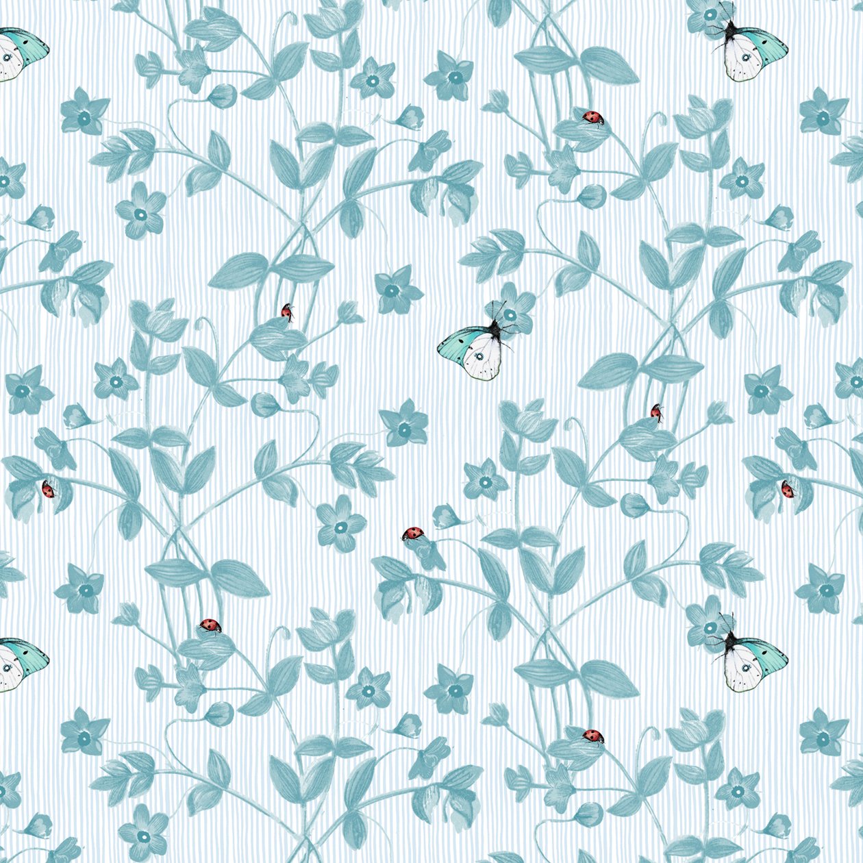 Ladybird and Butterfly Floral, 2017, blekk, akvarell, digital av Andrew Watson
