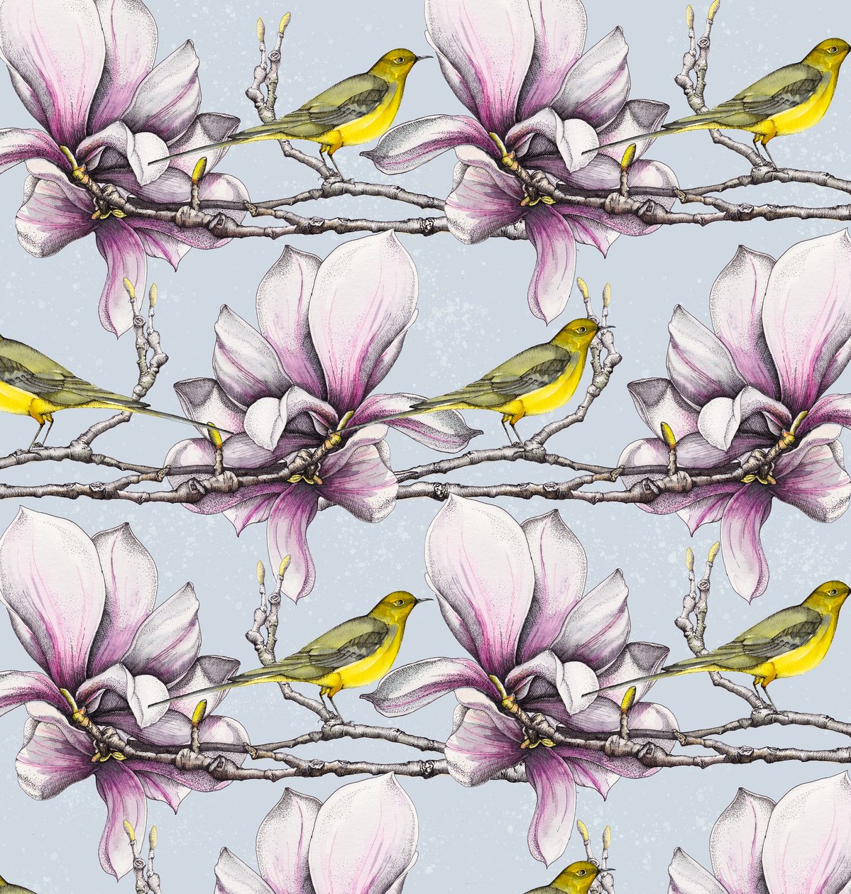 Magnolia og gule vipstjerter, 2019 (akvarell, penn) av Andrew Watson