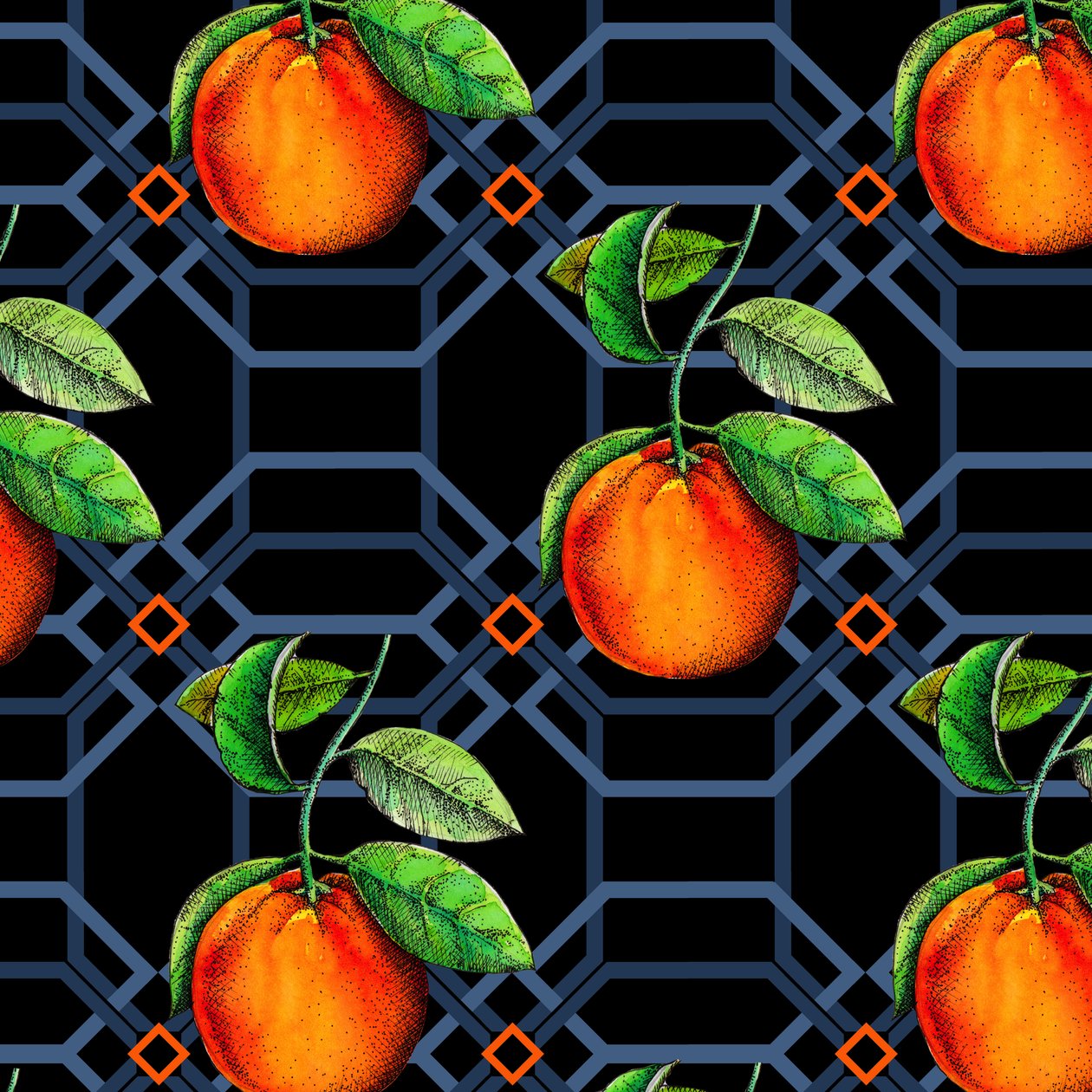 Oransje geometrisk, 2018, penn og blekk, akvarell, digital) av Andrew Watson