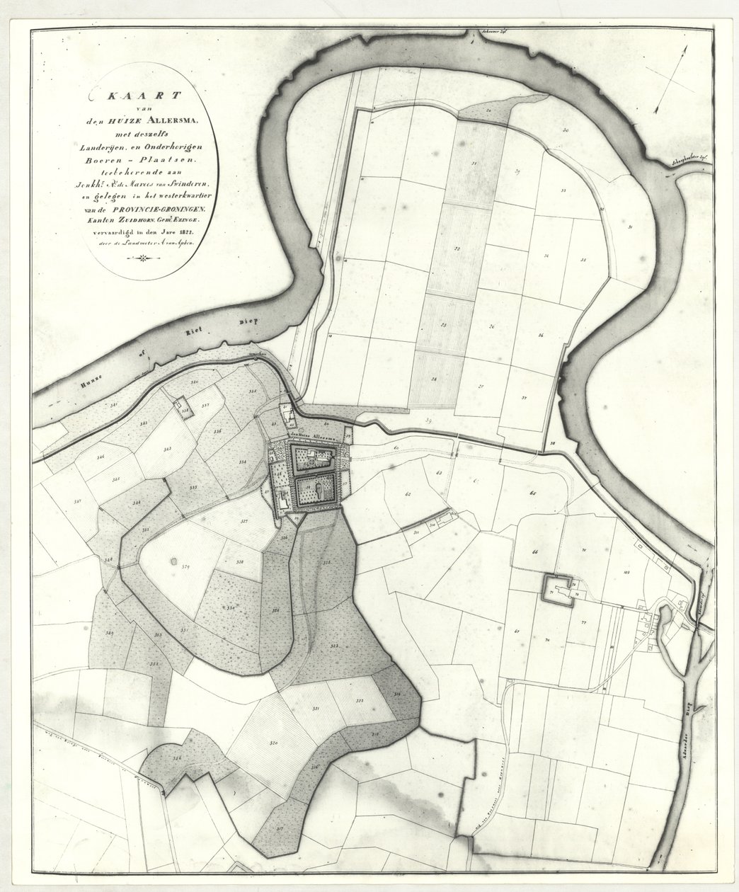 Allersma - kart Apken 1822 av Andries van Apken