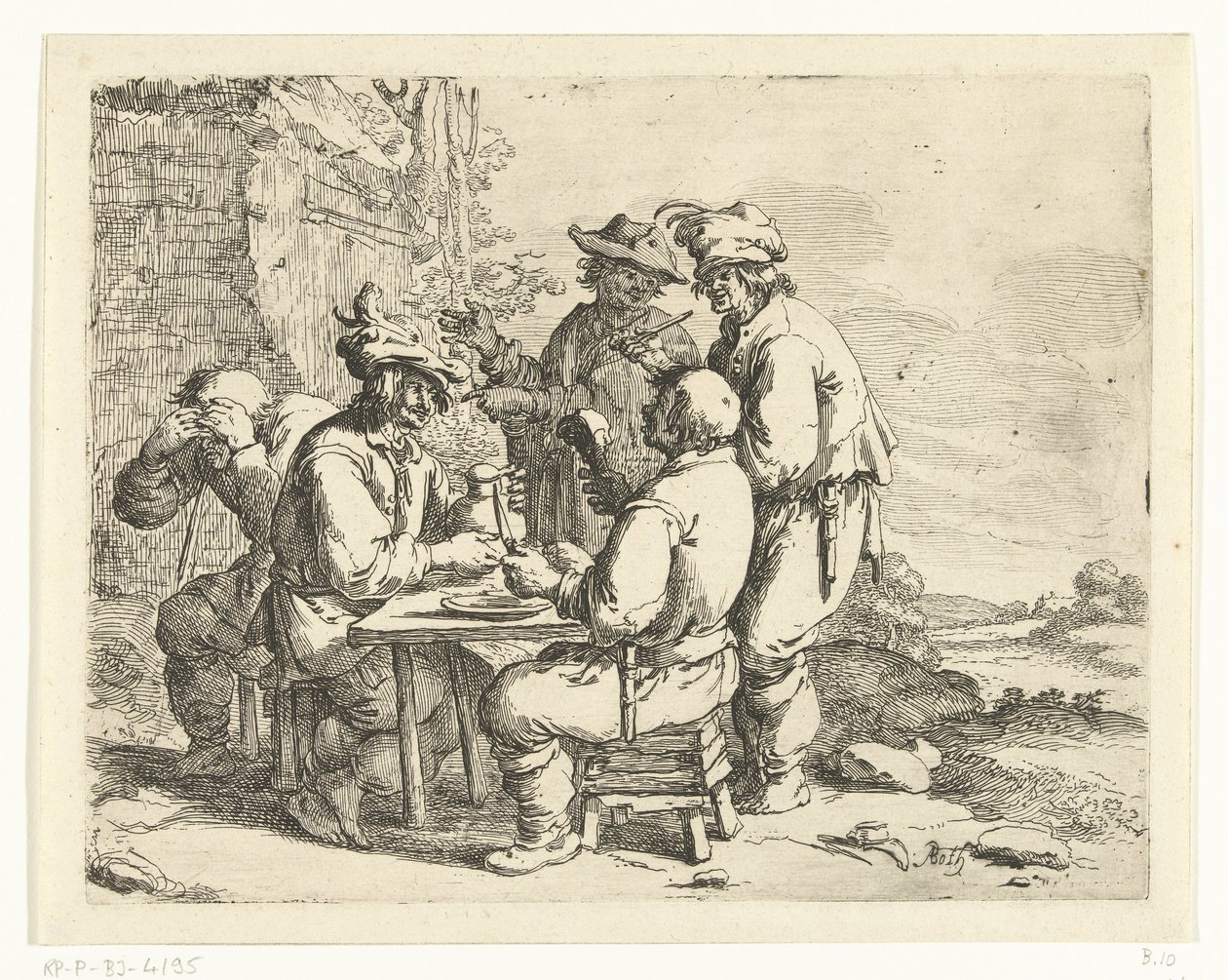 Fulle bønder ved et bord av Andries Both