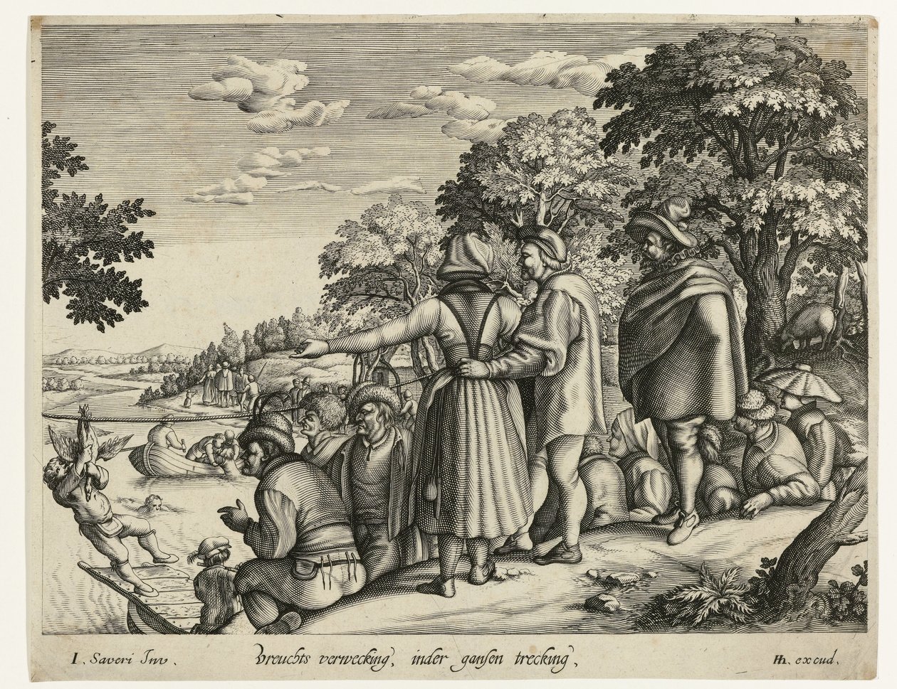 Gås som trekker Fruktbar avl, inder hel trekking (tittel på objekt) av Andries Jacobsz. Stock