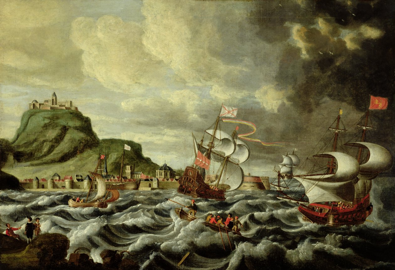 En havnescene, muligens Genova av Andries van Eertvelt