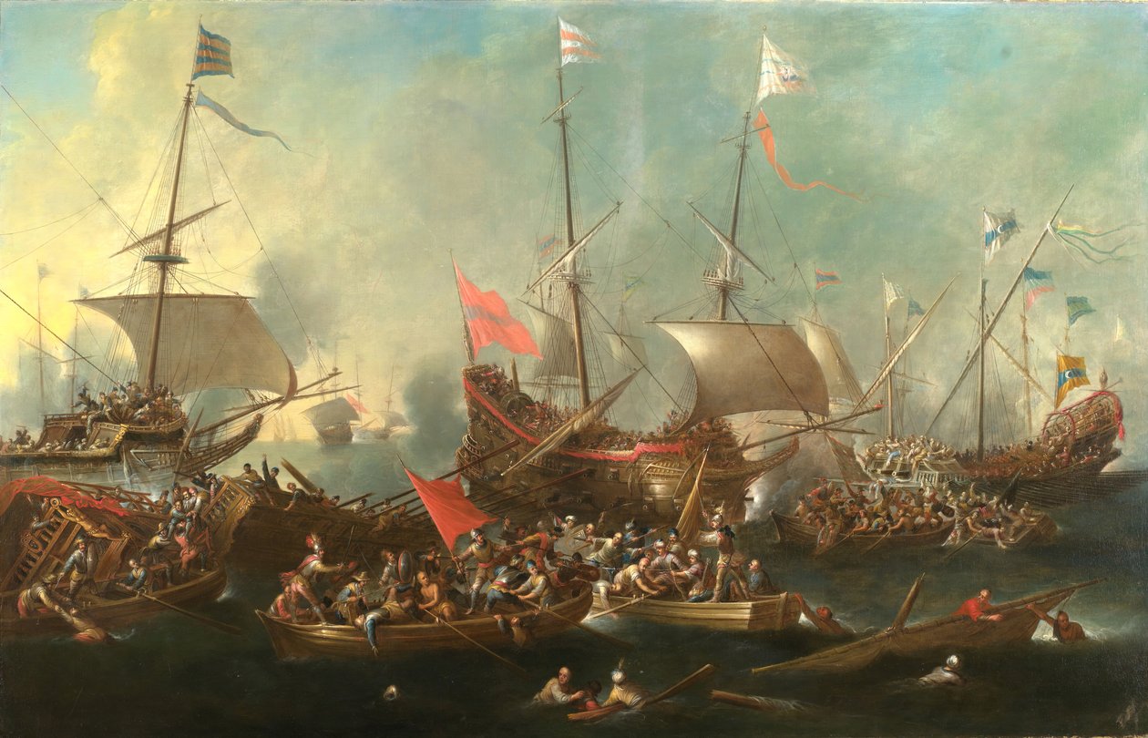 Slaget ved Lepanto - Et sjøslag mellom kristne og Barbary Corsairs, 1615-20. av Andries van Eertvelt