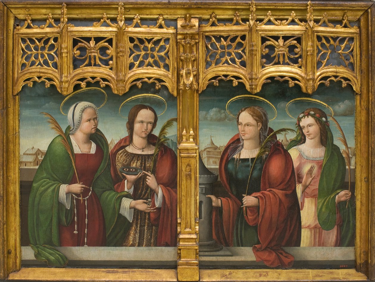 Saints Apollonia, Lucy og Barbara og en annen hellig martyr av Andrés devMelgar