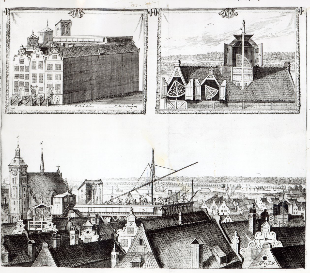Sternenburg-observatoriet, illustrasjon fra 'Machina Coelestis' av Johann Hevelius, gravert av Izaak Saal, 1674 av Andrzej Stech