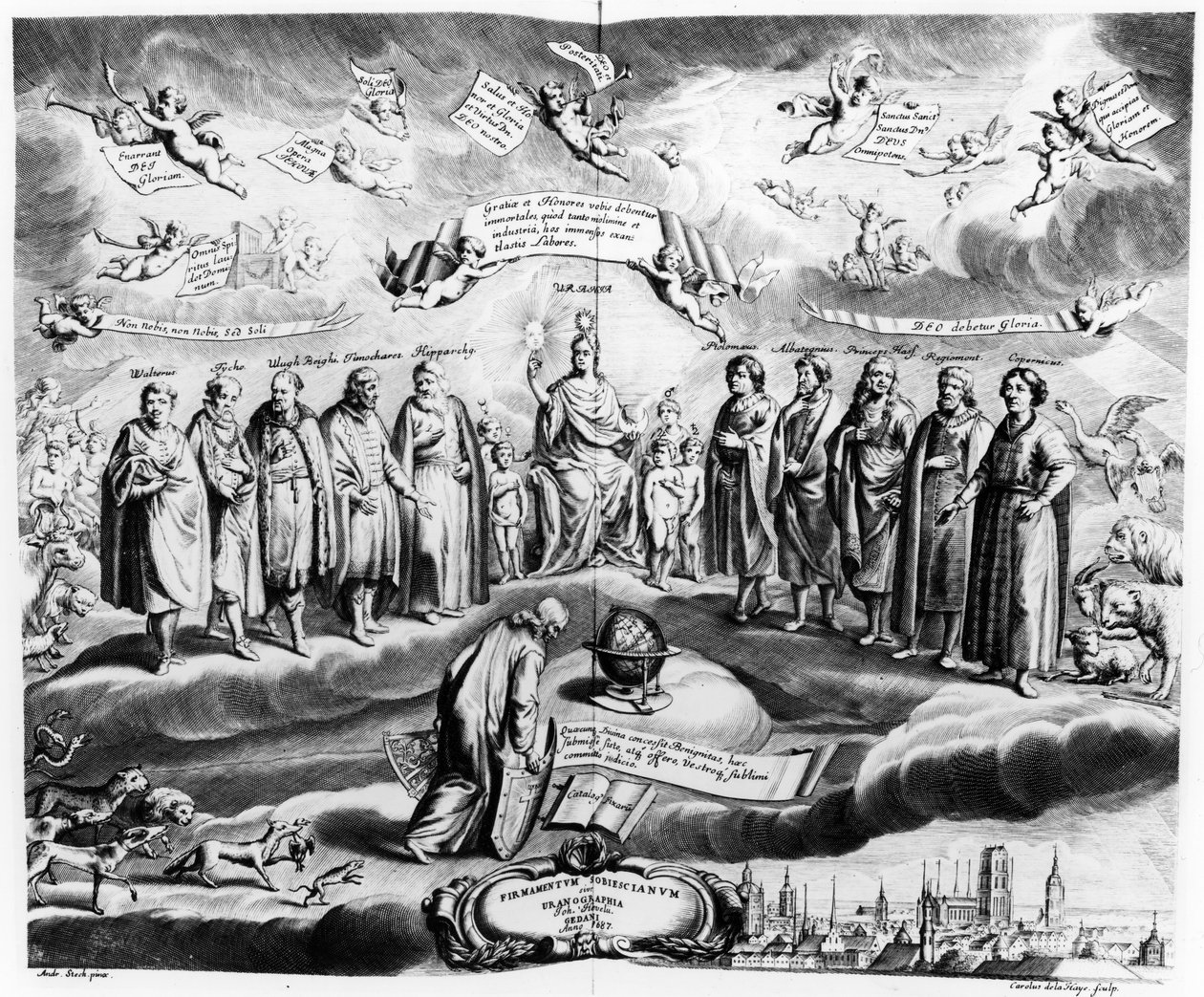 Firmmentum Sobiescianum eller, Uranographia, av Johannes Hevelius (1611-87), gravert av Charles de la Haye, pub. i 1687 av Andrzej Stech