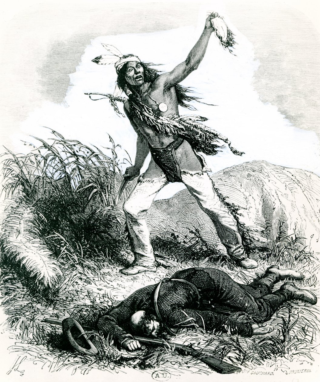 Indianer skalperer den døde fienden, 1867 av Ange Louis 1815 72 after Janet