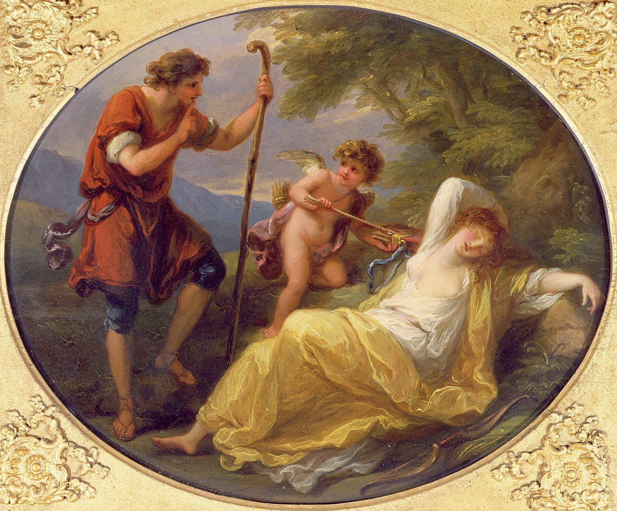 En sovende nymfe sett av en hyrde, 1780 (olje på kobber) av Angelica Kauffmann