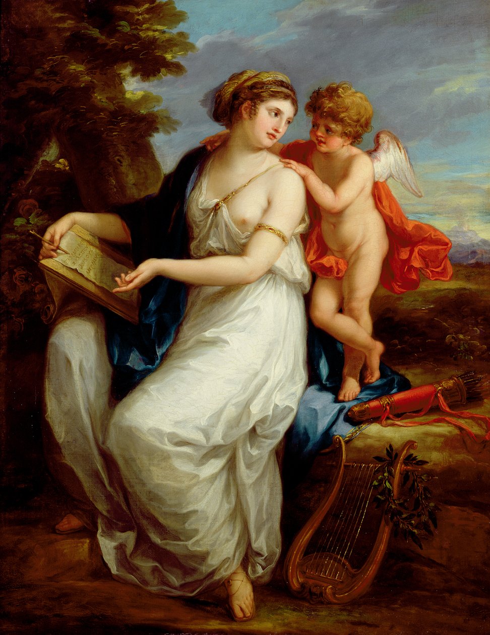 Erato, musen for lyrisk poesi med en putto av Angelica Kauffmann