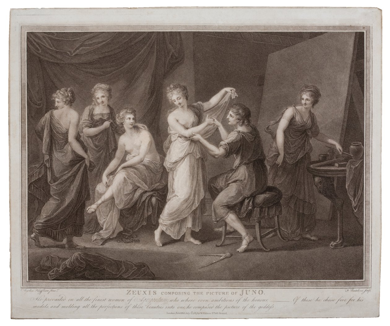 Zeuxis komponerer bildet av Juno av Francesco Bartolozzi (1727-1815), utgitt i London av W. Palmer, 1785 av Angelica Kauffmann