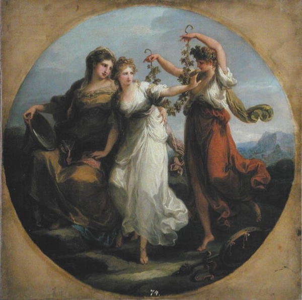Skjønnhet, støttet av Prudence, Scorns the Offering of Folly, ca. 1780 (olje på lerret) av Angelica Kauffmann