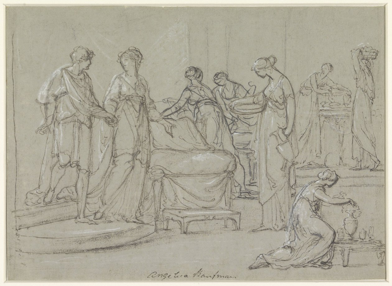 Brud og brudgom går inn i et brudekammer av Angelica Kauffmann