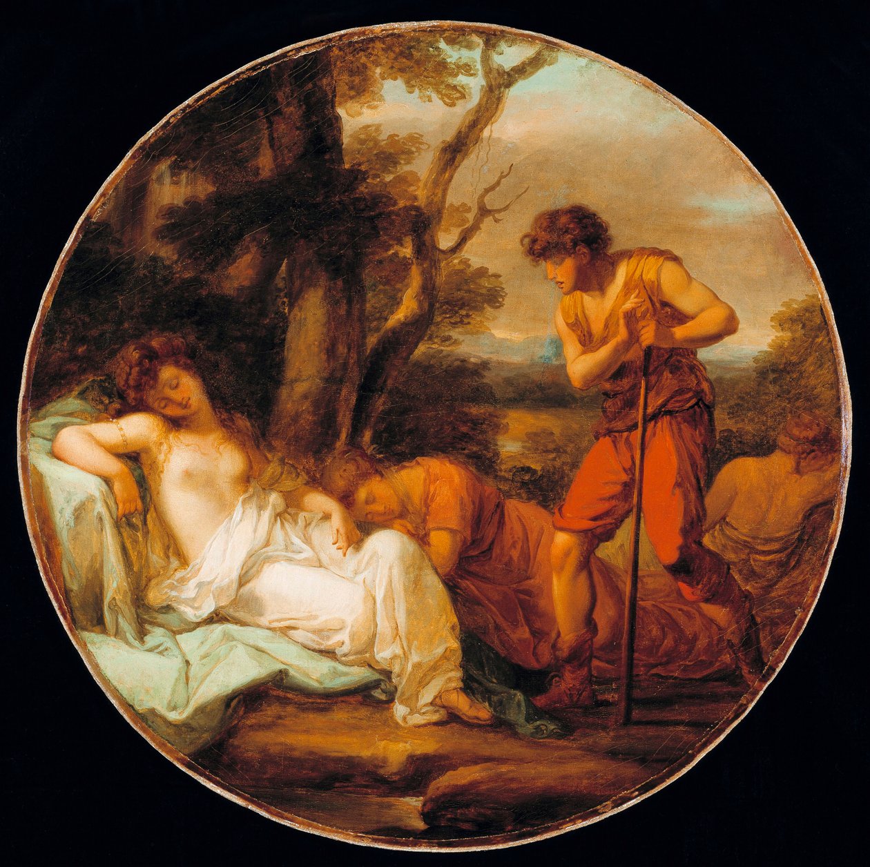 ""Cimon et Iphigenie"" (Cymon og Iphigenia) Peinture d'Angelika Kauffmann (1741-1807) Olje på lerret vers 1780 Diam 62 cm Privat samling av Angelica Kauffmann