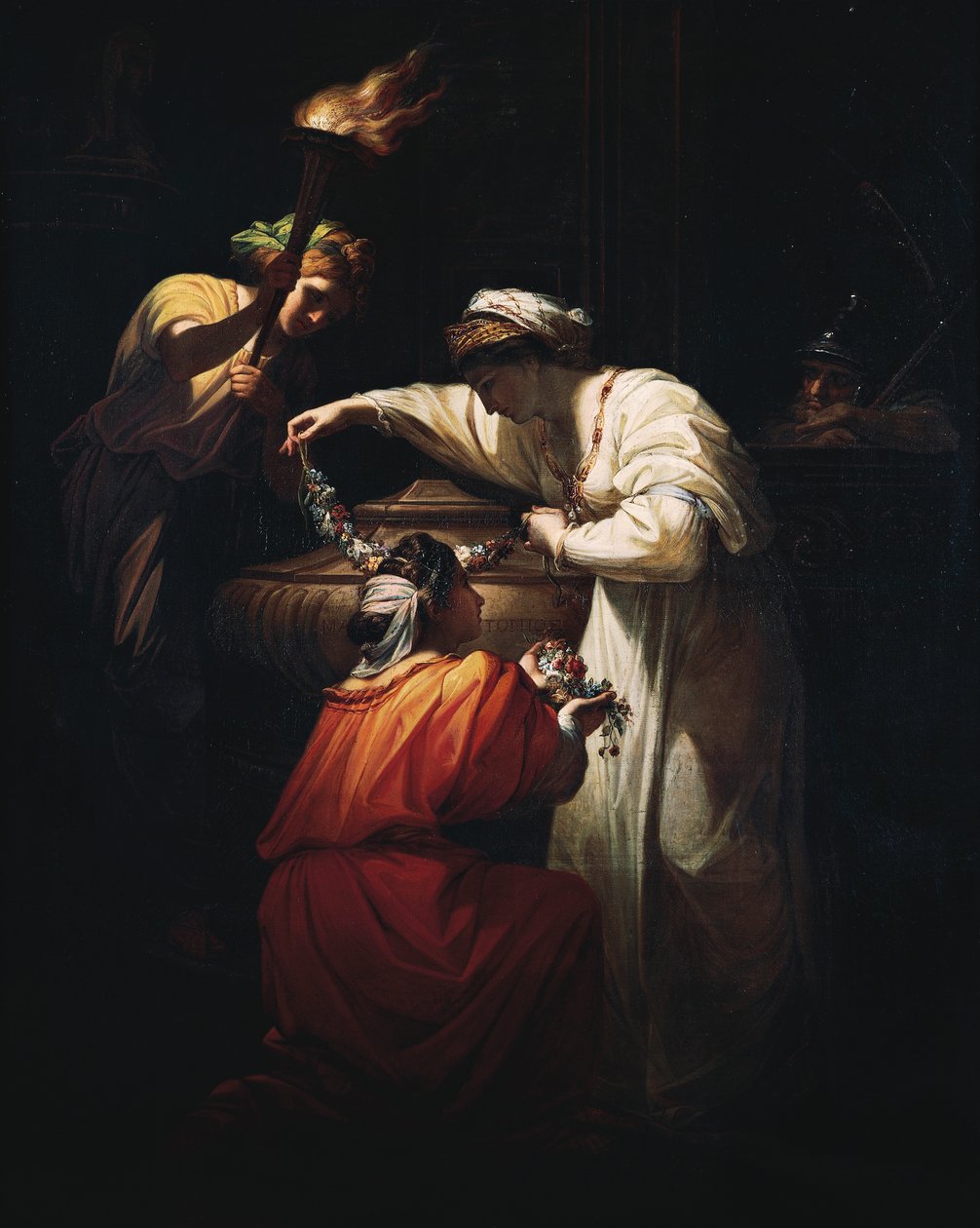 Cleopatra Decorating the Tomb of Mark Anthony, av Angelica Kauffmann (1741-1807), olje på lerret av Angelica Kauffmann