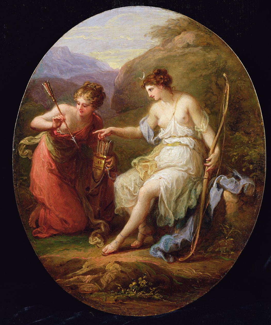 Diana forbereder seg på jakt (olje på kobber) av Angelica Kauffmann