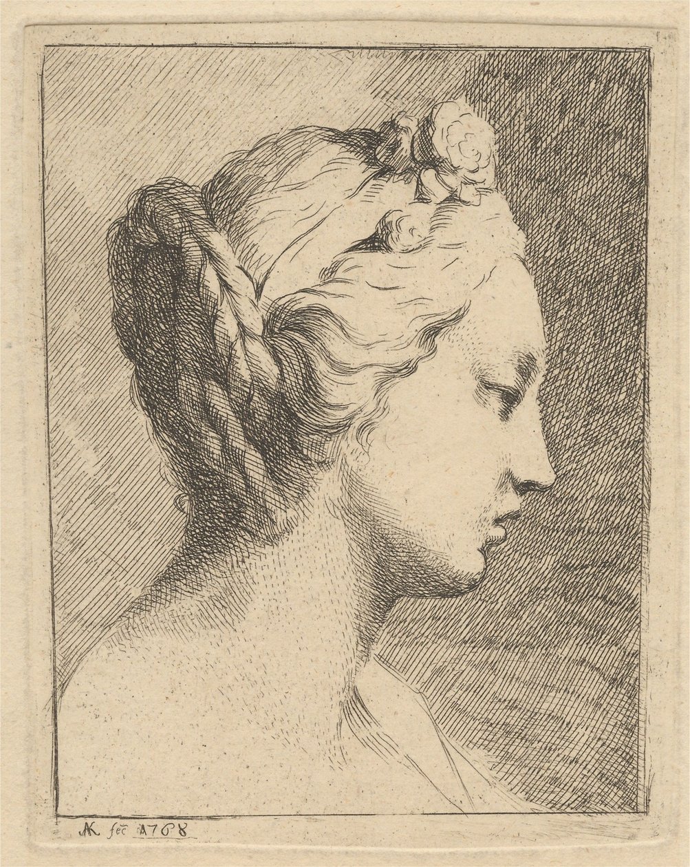 Hodet av en ung kvinne i profil mot høyre av Angelica Kauffmann