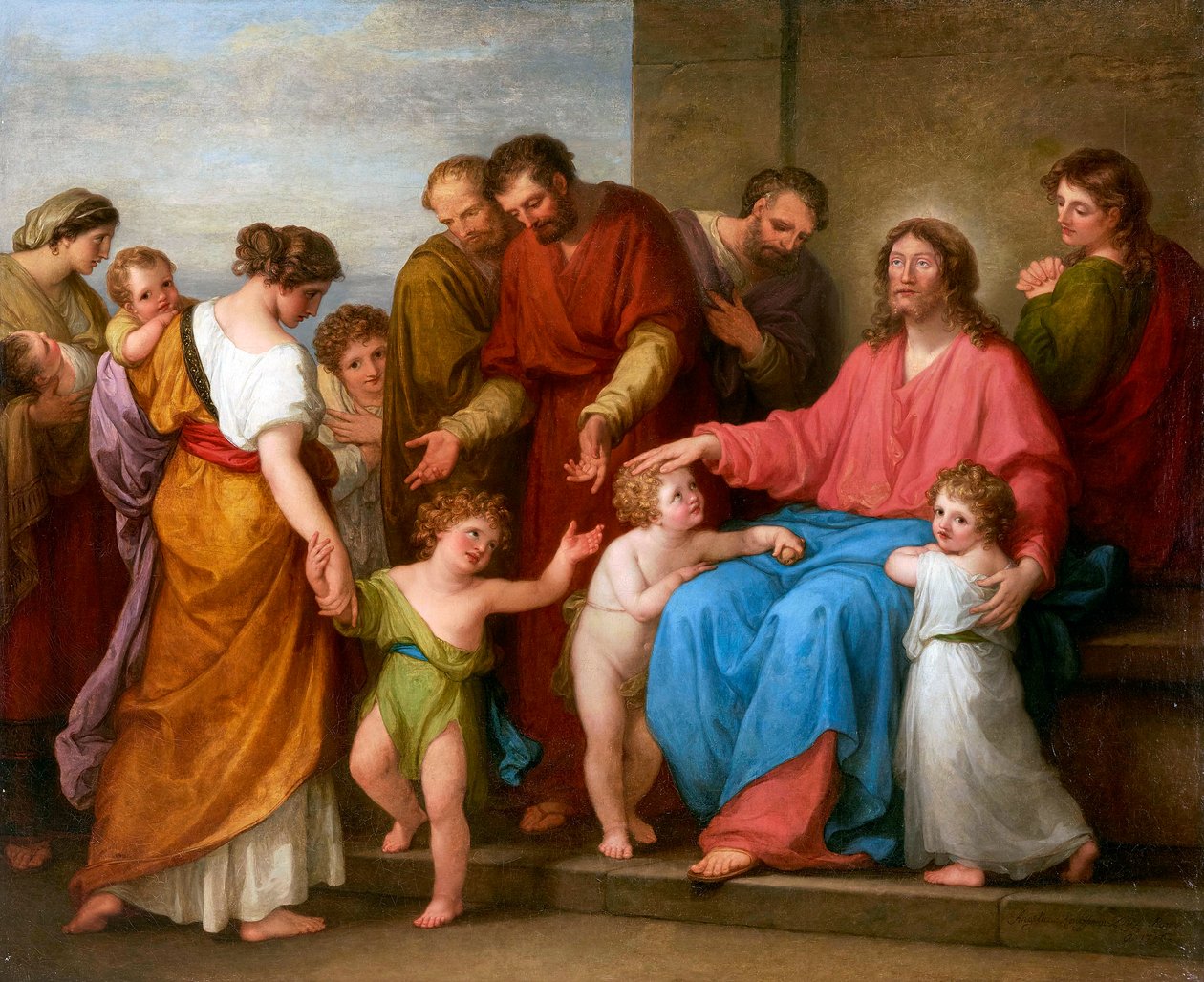 Jesus Kristus velsigner barna (la de små barna komme til meg) - Kristus velsigne barna (La de små barna komme til meg) - Angelika Kauffmann (1741-1807). olje på lerret av Angelica Kauffmann