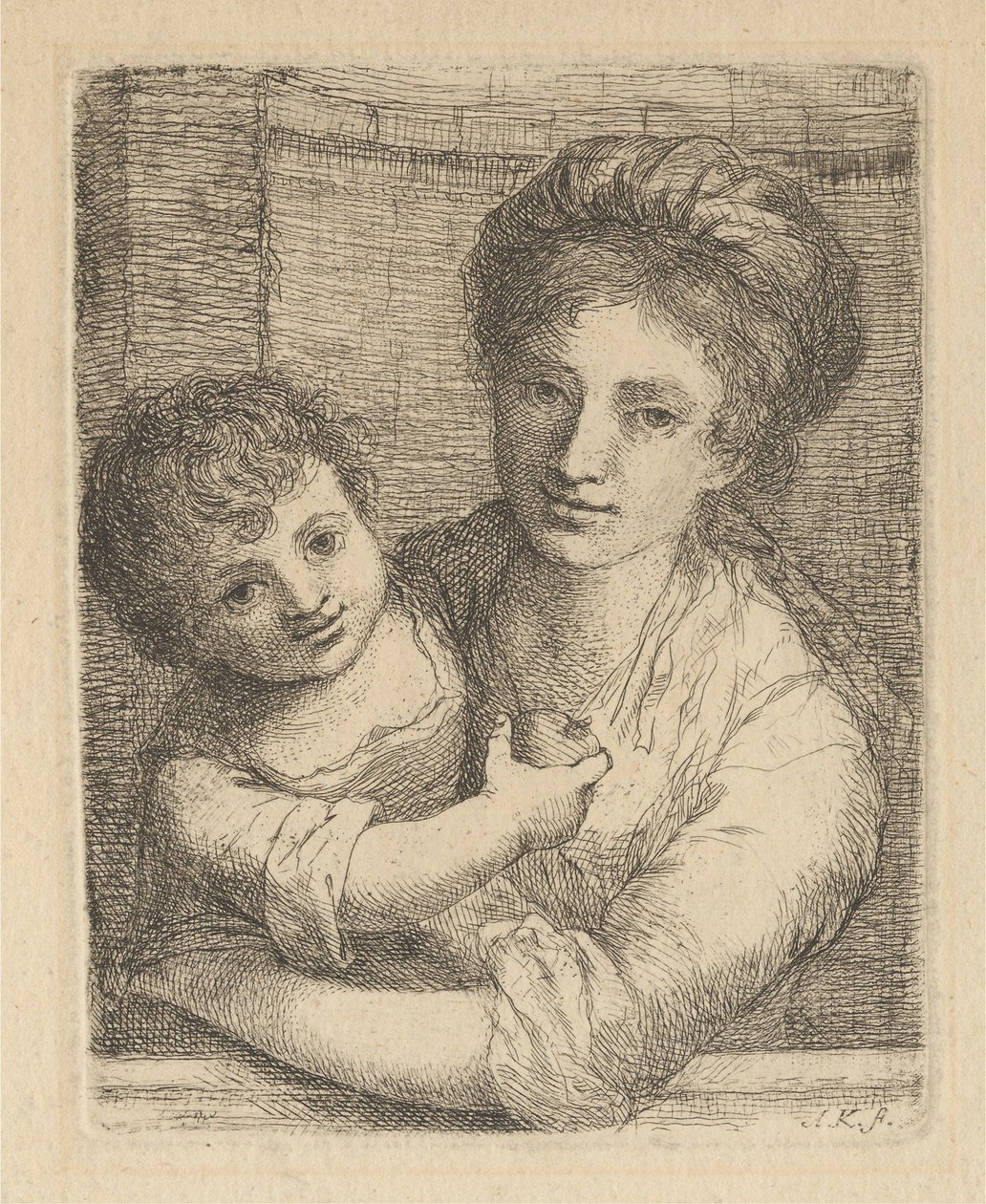Mor som holder et barn med et eple av Angelica Kauffmann