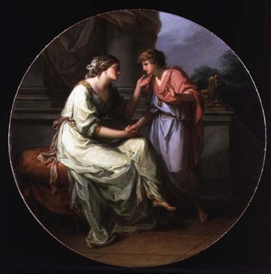 Papirius Pratextatus bedt av sin mor om å avsløre hemmelighetene bak det romerske senatets overveielser (olje på lerret) av Angelica Kauffmann