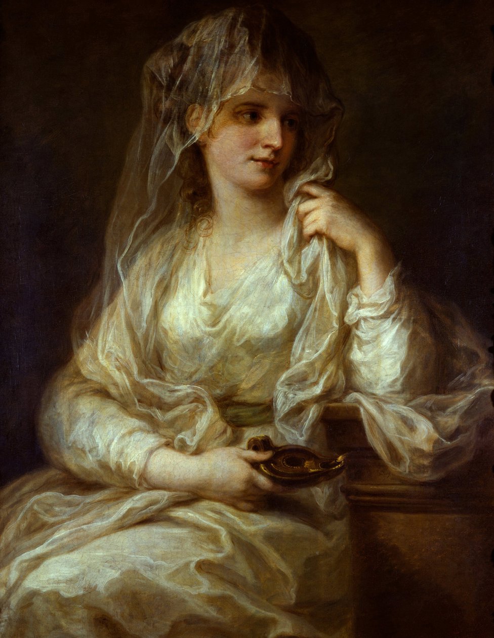 Portrait of a Lady as a Vestal Virgin - Maleri av Angelika (Angelica) Kauffmann (1741-1807), olje på lerret av Angelica Kauffmann