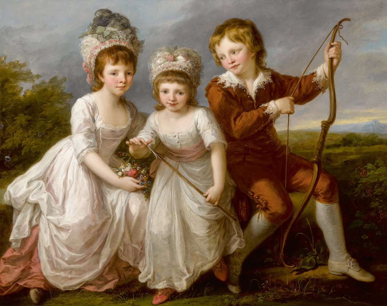 Portrett av Lady Georgiana Spencer, Henrietta Spencer og George Viscount Althorp, ca. 1766. av Angelica Kauffmann