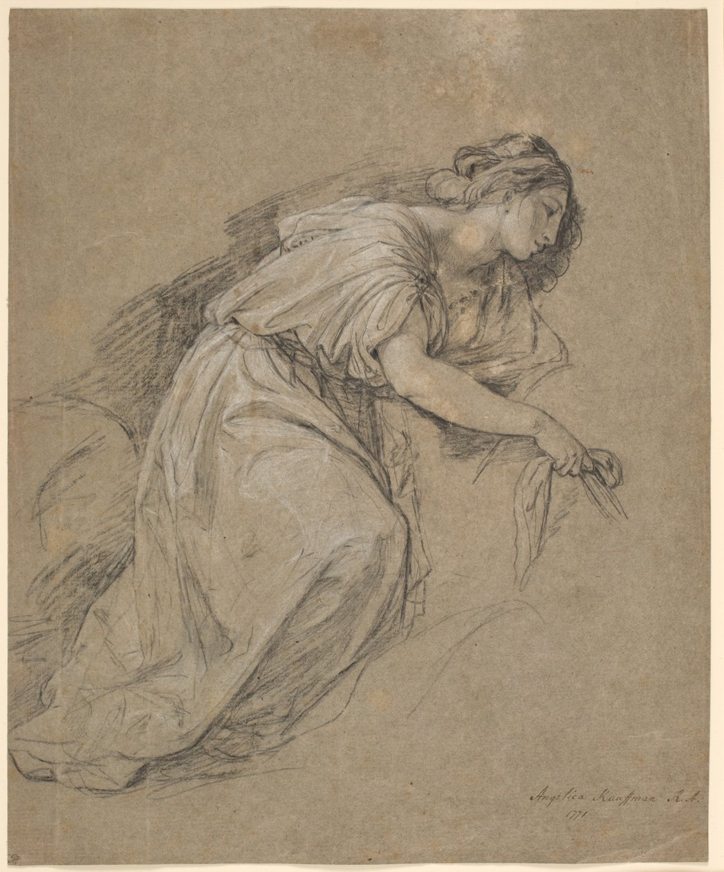 Studie fra livet til en knelende kvinne i profil av Angelica Kauffmann