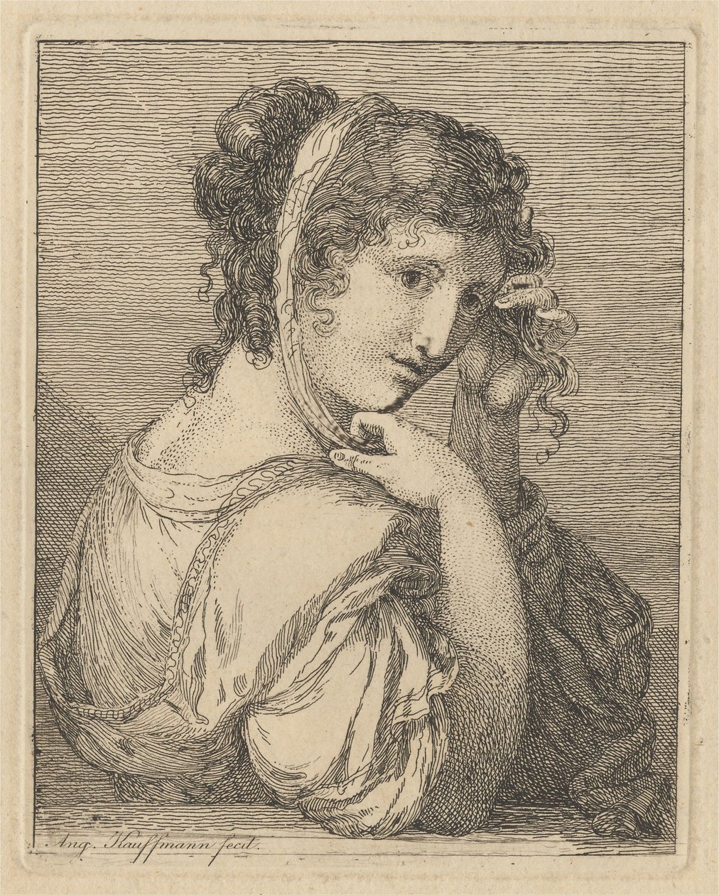 Kvinne som ordner et bånd i håret av Angelica Kauffmann