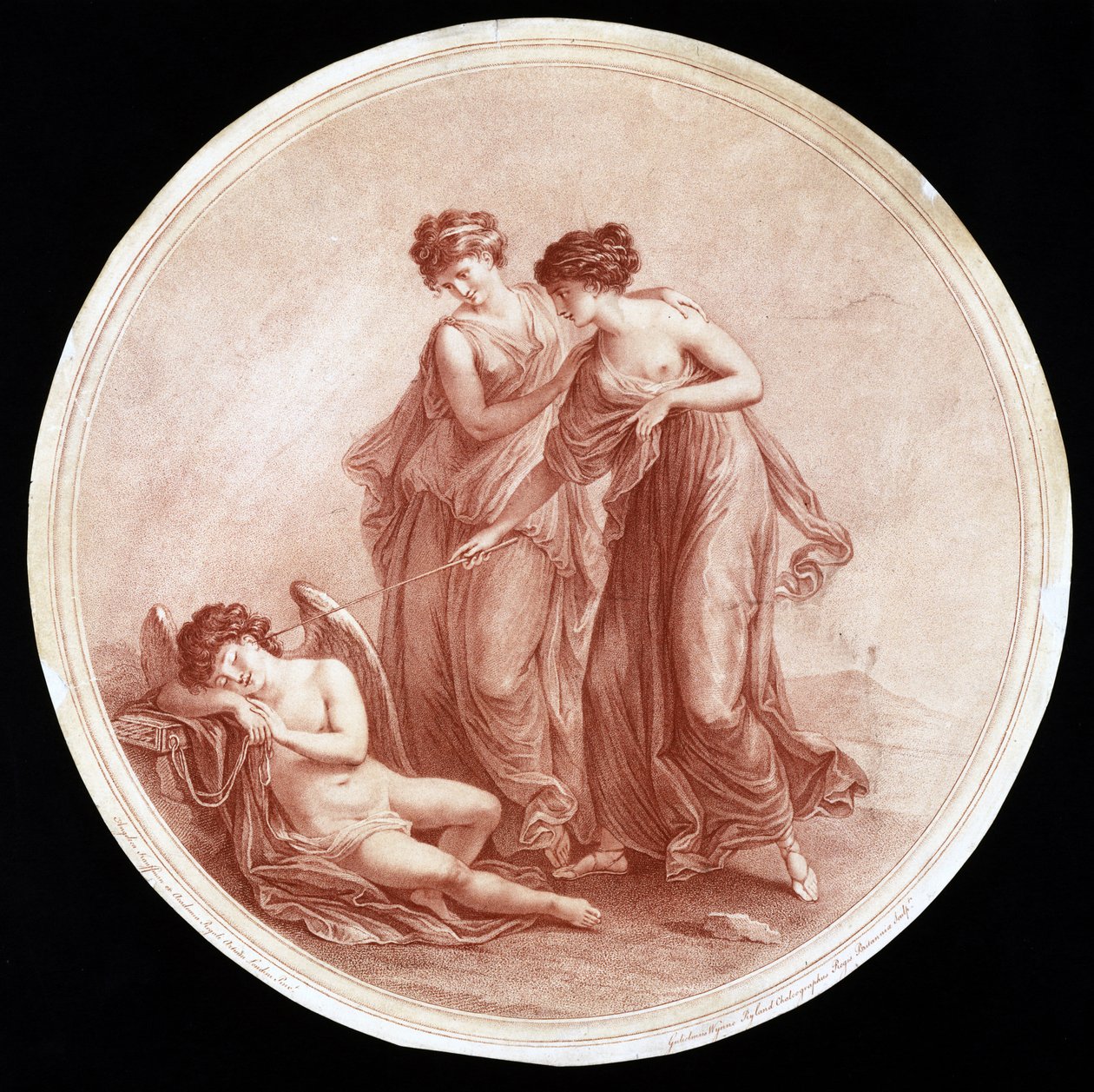 Graces Awakening Cupid, gravert av William Wynne Ryland (1732-83) 1776 (rød stiplet gravering) av Angelica after Kauffmann