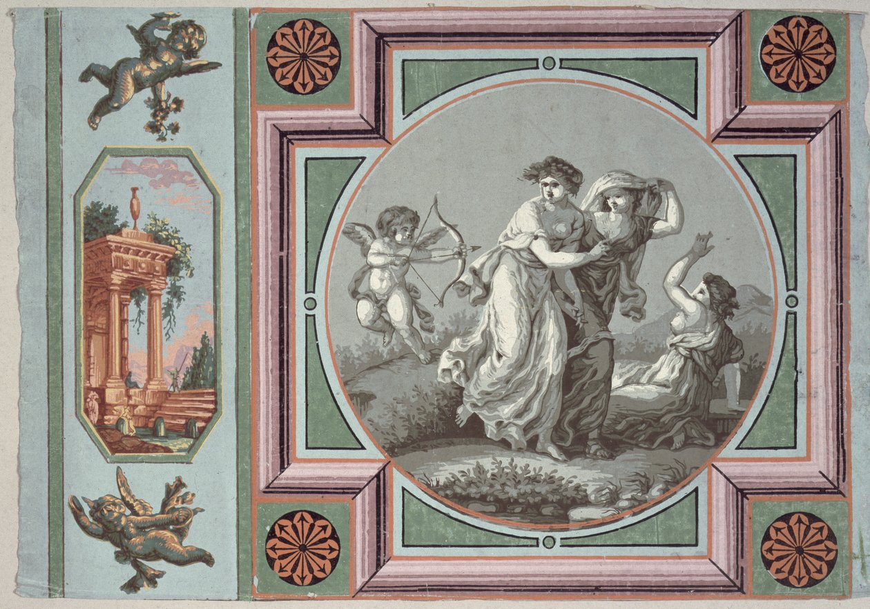 Revenge of Love, design for en tapetmedaljong, ca. 1785 (tapet) av Angelica after Kauffmann