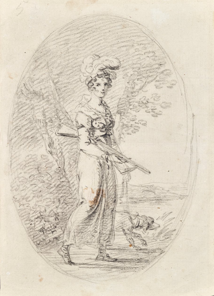 Jegerinne med hund av Angelica Kauffmann