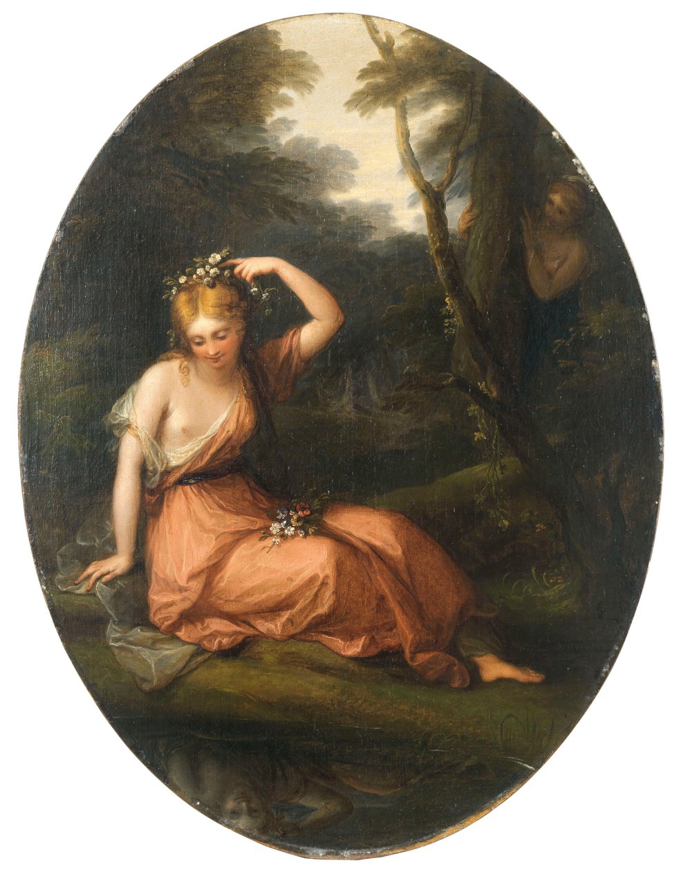 Silvia, dekorerte seg med blomster mens hun ble observert av Daphne, 1783. av Angelica Kauffmann