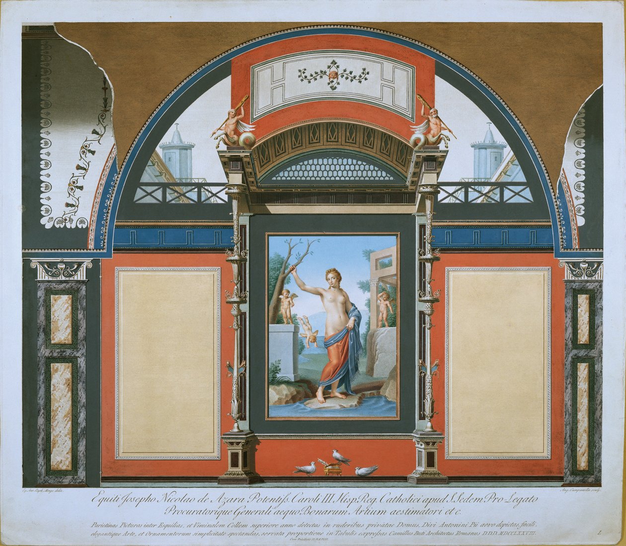 Veggdekorasjon av det antikke rommet fra Villa Negroni, 1778 av Angelo Campanella