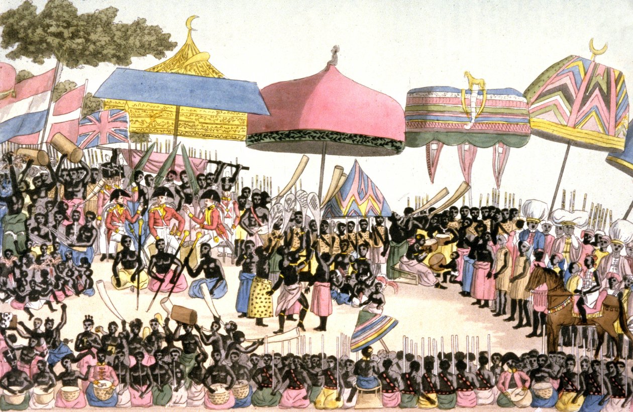 Engelsk ambassade i Elfenbenskysten, ca. 1820 (gravering) av Angelo (after) Biasioli