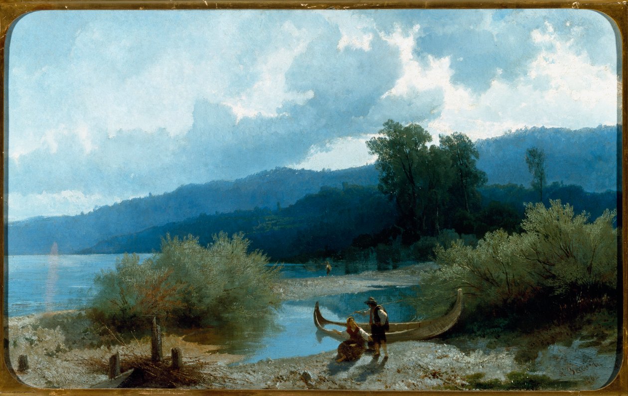 Landscape of Lake (Lakescape) Maleri av Angelo Beccaria (1820-1897) 1862 Dim 55,5x90,3 cm Genes, Galleria d