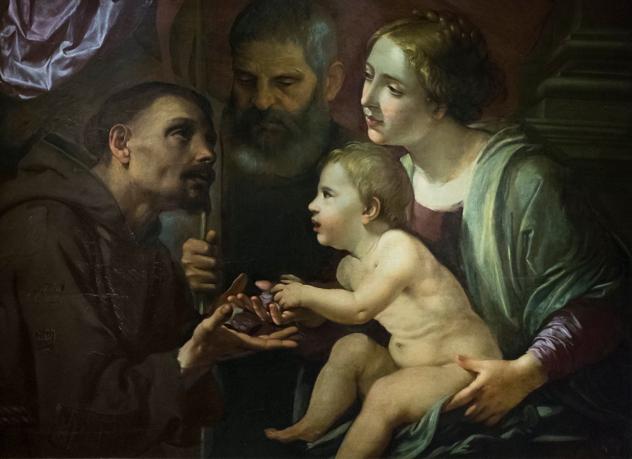 Hellig familie med den hellige Frans av Assisi av Angelo Caroselli