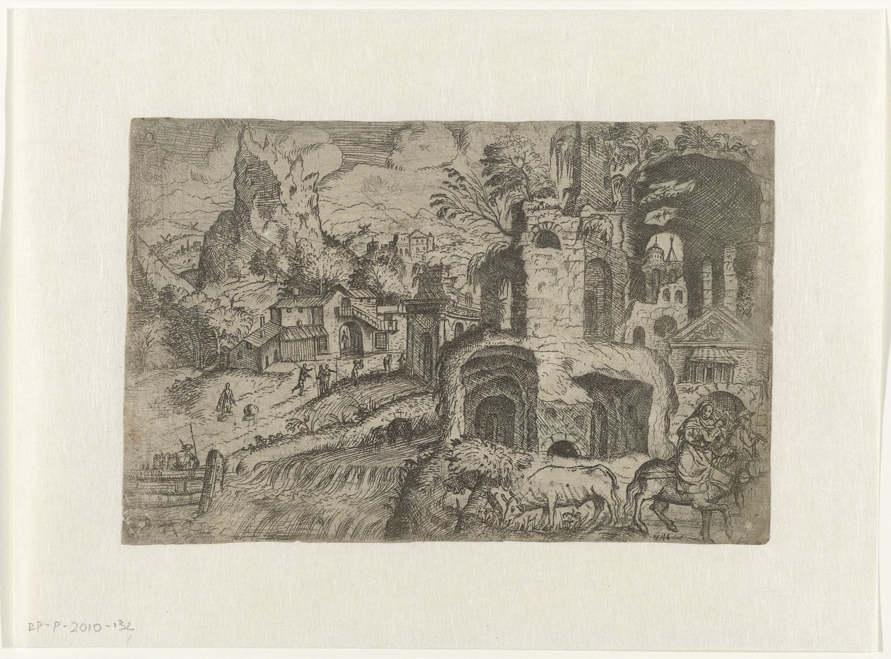 Landskap med Fly til Egypt av Angelo Falconetto (attributed to)