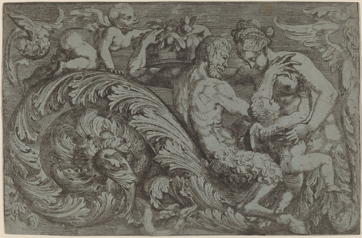 Dekorativt panel med mytologiske figurer av Angelo Falconetto